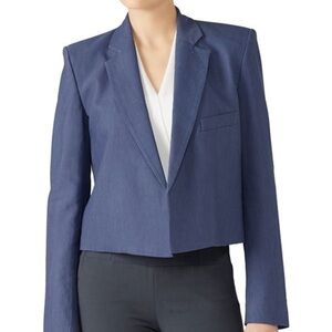 Tibi Cropped Linen Coastal Blue Blazer Jacket Size: 10 (Large)